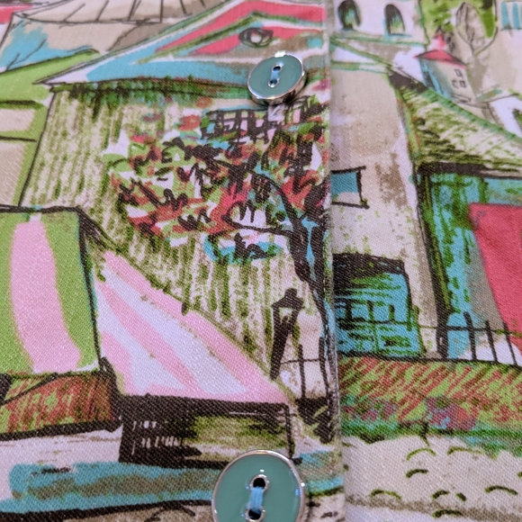 CJ Banks Cityscape Watercolor Shirt Jacket, 2X Stretch Denim Long Sleeve Boho - Picture 5 of 11